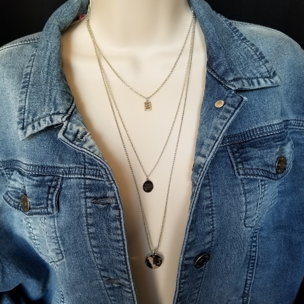 Silver Girl Power 3 Strand Necklace 27" *